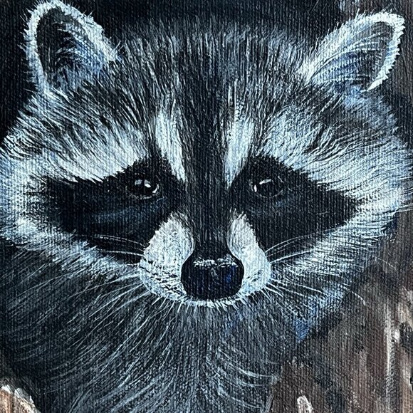 Rustic Hand Painted Raccoon Adorable Folk Art Barn Wood artist signed Handmade - Picture 11 of 14